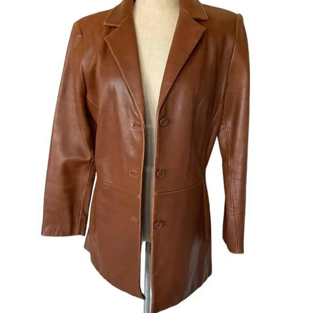 Jones New York Brown Leather Blazer Jacket Vintage Distressed Small